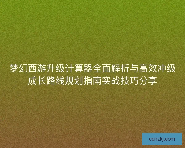 梦幻西游升级计算器全面解析与高效冲级成长路线规划指南实战技巧分享