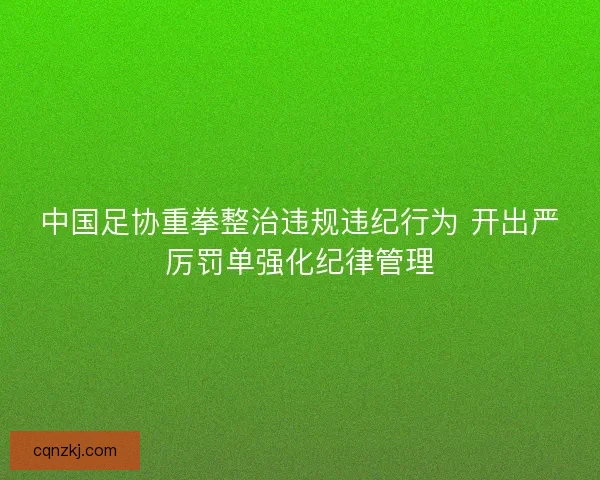 中国足协重拳整治违规违纪行为 开出严厉罚单强化纪律管理