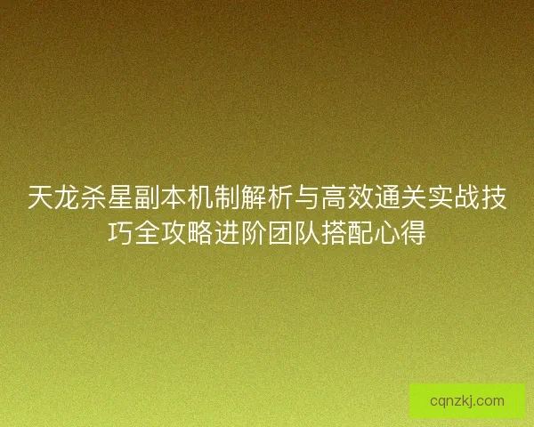 天龙杀星副本机制解析与高效通关实战技巧全攻略进阶团队搭配心得